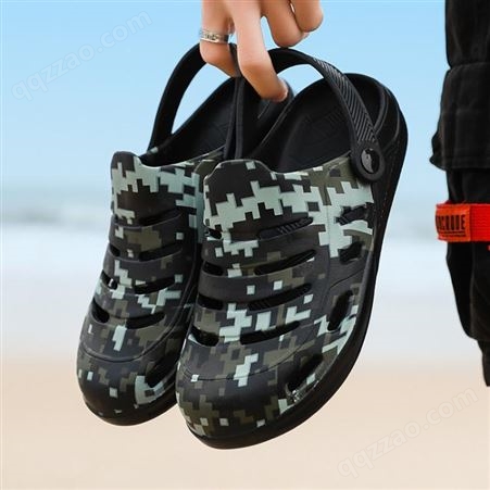 夏季情侣洞洞鞋男士厚底外穿包头沙滩凉鞋防滑两用迷彩踩屎感拖鞋